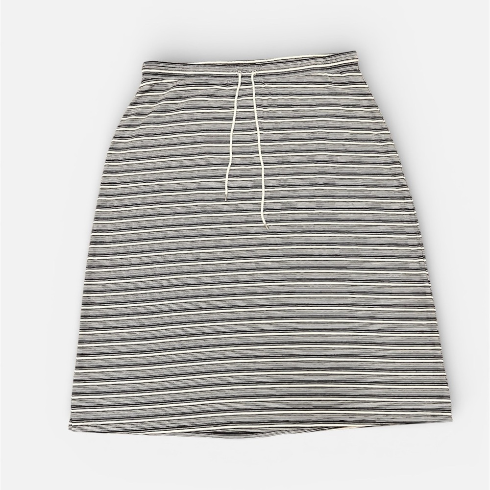 NWT T By Talbots Pull-On Drawstring Waist Striped Midi Skirt Black/White 2X